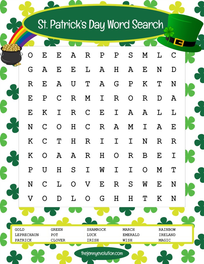 St Patricks Day Word Search Puzzle The Jenny Evolution